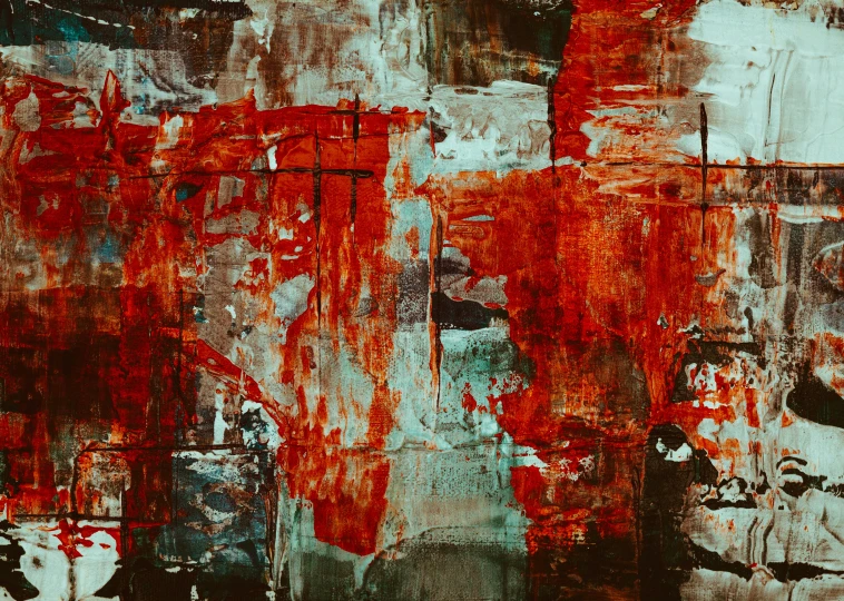 a close up of a painting on a wall, by Micha Klein, pexels, abstract expressionism, red-fabric, 144x144 canvas, high quality picture, fragmented