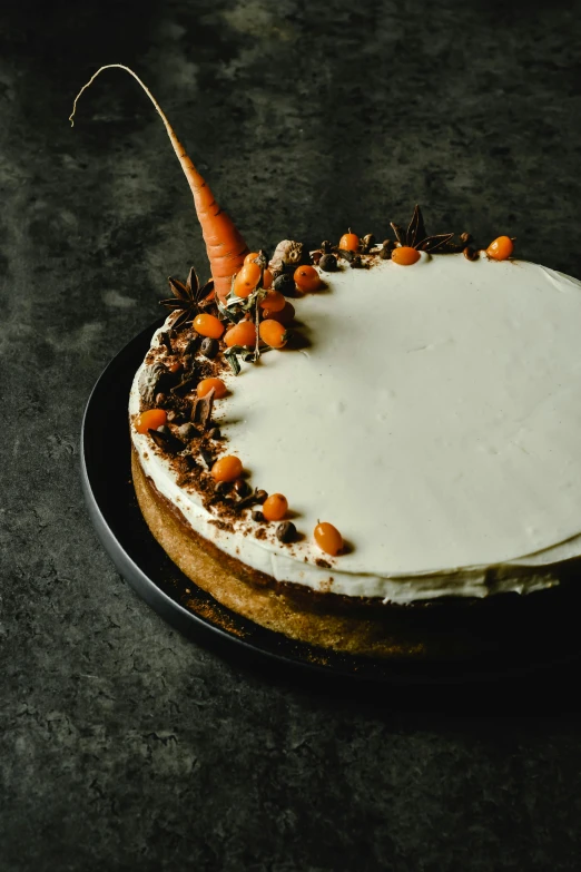 a carrot cake sitting on top of a black plate, deluxe, - 6