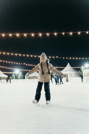 a person skating on an ice rink at night, cutest, covered in ice, instagram post, canvas