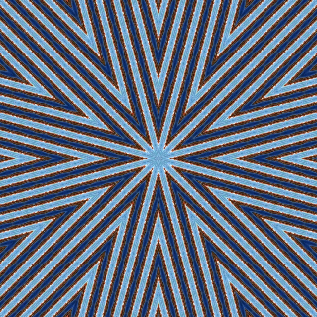 a blue and black pattern that looks like a star, optical illusion, strong blue and orange colors, zoom out, neural pointillism, french fry pattern ambience