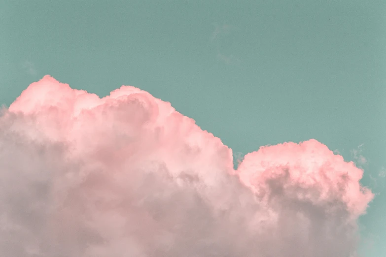 there is a plane that is flying in the sky, an album cover, inspired by Elsa Bleda, pexels contest winner, aestheticism, cotton candy clouds, pink and teal, close-up photograph, minimal pink palette