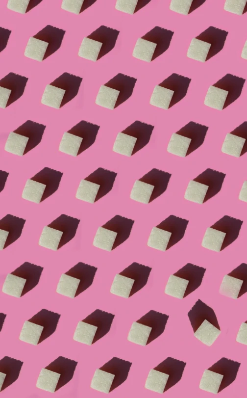 a pattern of cubes on a pink background, an album cover, unsplash, food, low quality photo, screenshots, teeth