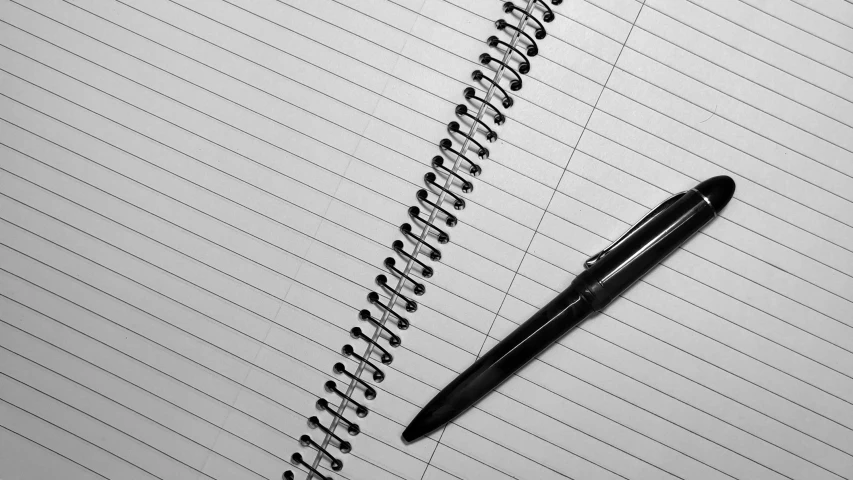 a pen sitting on top of a spiral notebook, minimalism, monochrome:-2, 🧒 📸 🎨, bw photo, cg original