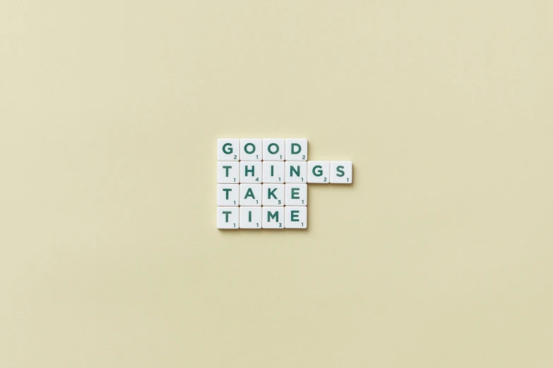 a crossword that says good things take time, by Carey Morris, trending on unsplash, aestheticism, 🦩🪐🐞👩🏻🦳, good at cards, timelapse, optimist future
