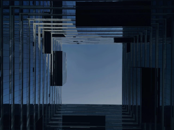 a very tall building with a blue sky in the background, an album cover, inspired by Richard Wilson, unsplash contest winner, abstract illusionism, abstract mirrors, ignant, dark building, infinite fractal tesseract