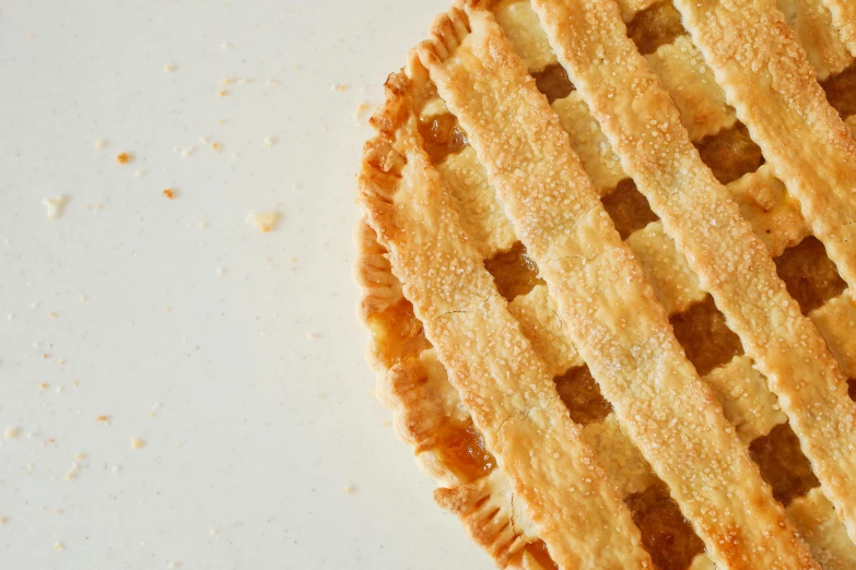 a close up of a pie on a table, crosshatch, on a pale background, crisp and clear, thumbnail