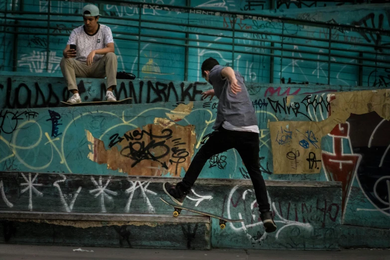 a man flying through the air while riding a skateboard, a picture, pexels contest winner, graffiti, buenos aires, bench, as well as scratches, old picture