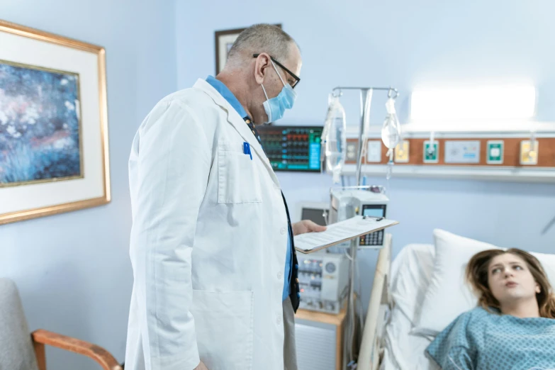 a man in a white lab coat standing next to a woman in a hospital bed, pexels contest winner, happening, profile image, inspect in inventory image, 15081959 21121991 01012000 4k, thumbnail