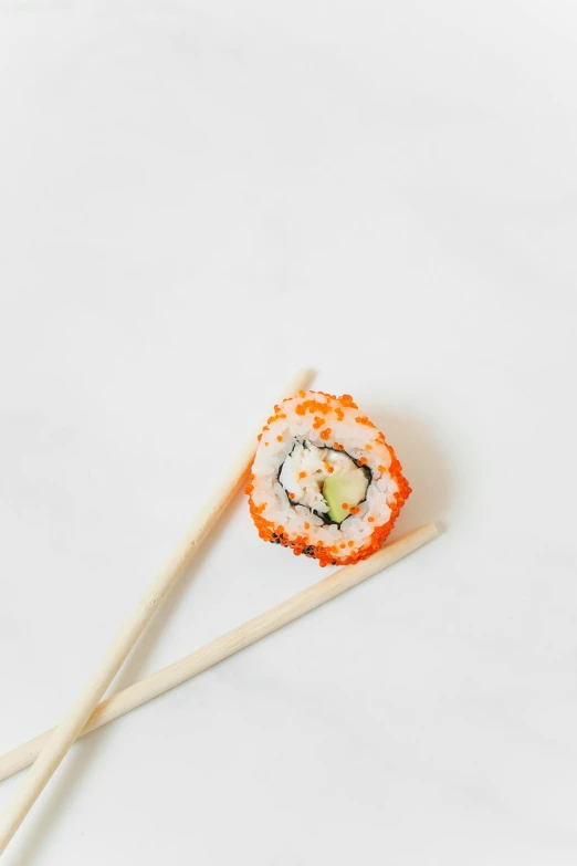 sushi and chopsticks on a white surface, unsplash, modernism, detailed product image, single subject, with a straw, lumi