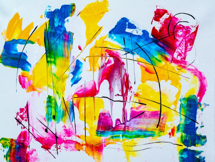 a close up of a painting on a piece of paper, pexels, action painting, happy colours, with a white background, wall painting, vivid