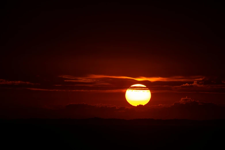 the sun is setting in the dark sky, pexels, big red sun, slide show, over the horizon, brown