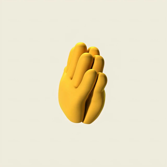 a pair of yellow gloves sitting on top of each other, by Jean-Yves Couliou, synthetism, kanye west album cover, only five fingers, on simple background, inflateble shapes