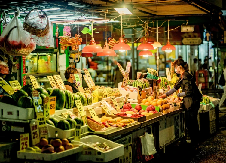 a market filled with lots of fruits and vegetables, pexels contest winner, mingei, avatar image, japan at night, square, taiwan
