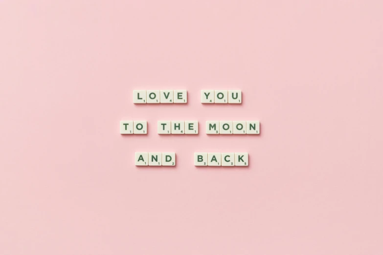 the words love you to the moon and back on a pink background, trending on unsplash, aestheticism, made of all white ceramic tiles, background image, pastel colour palette, lv