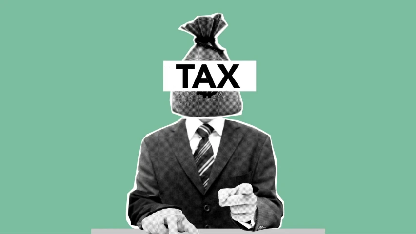 a man in a suit with a bag of taxes on his head, pixabay contest winner, conceptual art, in the style of john baldessari, instagram story, yoko taro, snorlax