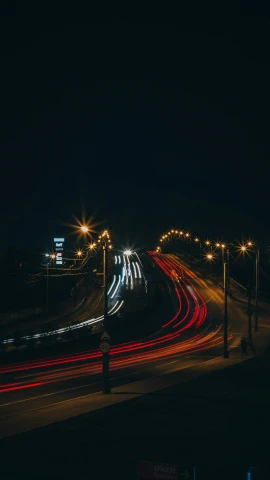 a city street filled with lots of traffic at night, by Matt Cavotta, unsplash contest winner, overpass, simplistic, low quality photo, highway