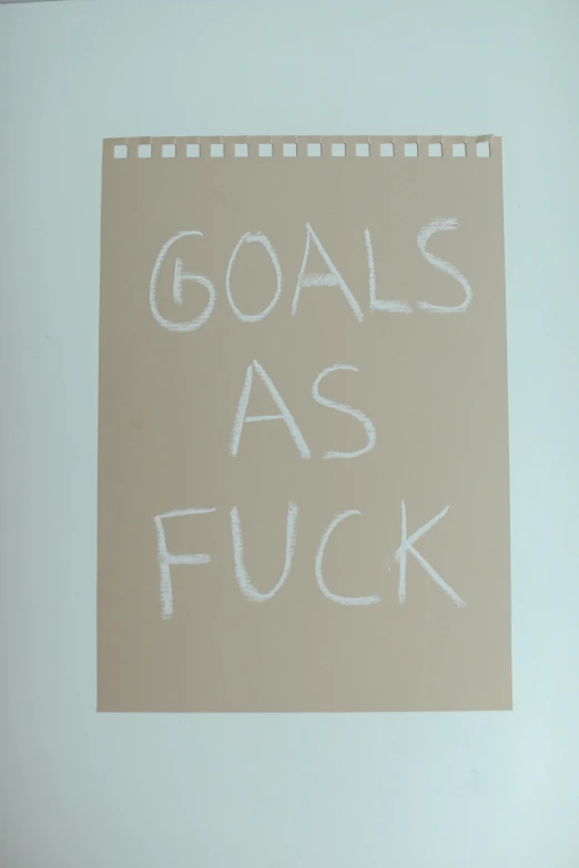 a piece of paper with the words goals as fuck written on it, an album cover, fluxus, ilustration, in style of juergen teller, ultra accurate, i_5589.jpeg