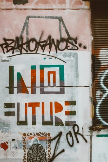 a sign that is on the side of a building, by Briana Mora, trending on unsplash, graffiti, nobody knows the future, bartolome ros, in a future city, 15081959 21121991 01012000 4k