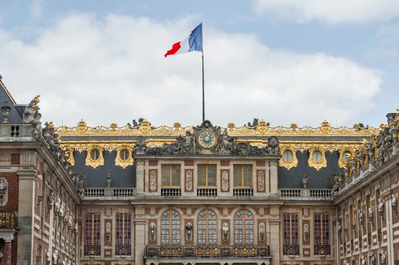 a large building with a flag on top of it, inspired by Édouard Detaille, pexels contest winner, rococo, inlaid with gold rococo, slide show, square, brown