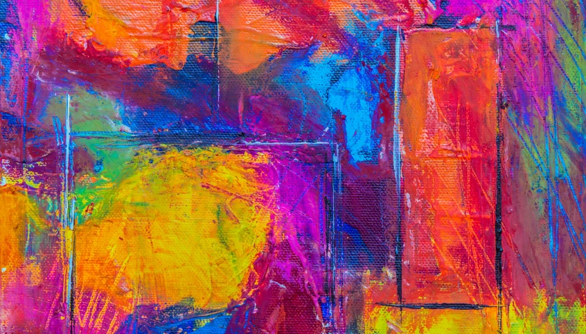 a painting with a lot of colors on it, inspired by Albert Irvin, pexels, abstract expressionism, abstract blocks, looking left, chalk texture on canvas, hot colors