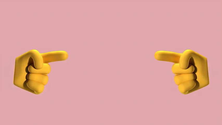 two hands pointing at each other on a pink background, a 3D render, by Alexis Grimou, trending on pexels, chairs, symmetry!! yellow ranger, motion design, background image