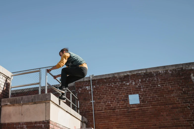 a man flying through the air while riding a skateboard, by Winona Nelson, unsplash, sits on a rooftop, penrose stairs, structure : kyle lambert, profile image