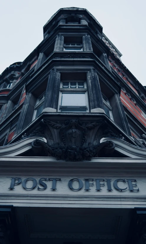 a black and white photo of a post office, an album cover, by Ben Thompson, pexels contest winner, nadav kander, unsplash photo contest winner, early evening, 4k detail post processing