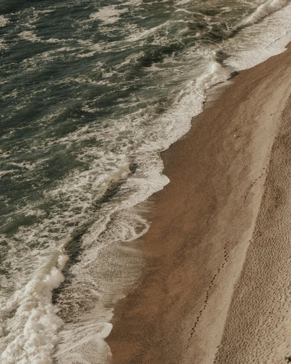 a group of people walking along a beach next to the ocean, by Niko Henrichon, pexels contest winner, renaissance, sand texture, ocean wave, a high angle shot, brown and white color scheme