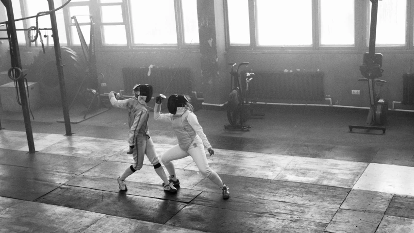 a couple of people that are standing in a room, fencing, instagram photo, bw, 15081959 21121991 01012000 4k