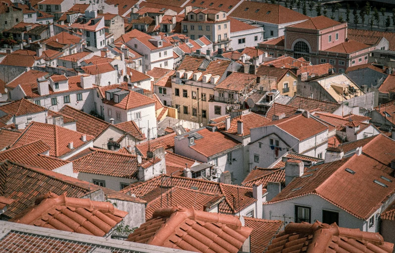 a view of a city from the top of a building, by Matija Jama, pexels contest winner, baroque, white buildings with red roofs, nazare (portugal), 2 0 0 0's photo, squares