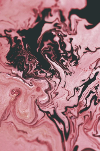 a close up of a liquid substance on a surface, a detailed painting, trending on pexels, pink and black, made of marble, red velvet, swirly