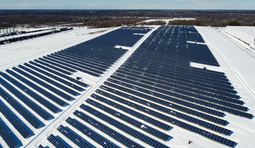 a large array of solar panels in the snow, pexels contest winner, quebec, wide aerial shot, thumbnail, 1 6 x 1 6