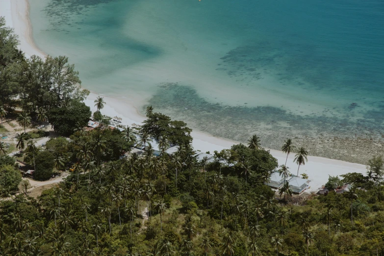 a view of a beach from the top of a hill, by Emma Andijewska, pexels contest winner, sumatraism, in a tropical forest, aerial footage, thumbnail, teaser