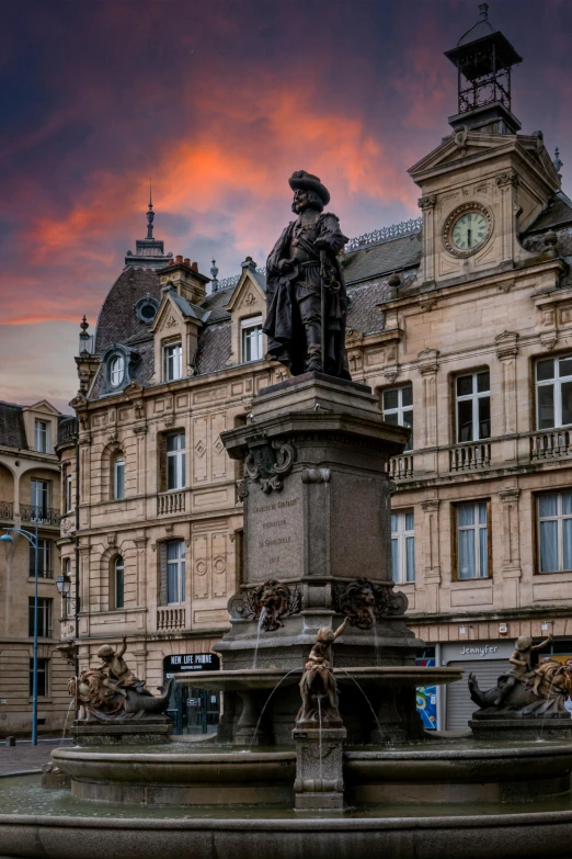 a large building with a fountain in front of it, a statue, inspired by Johan Grenier, renaissance, during a sunset, warwick saint, count of monte cristo, slide show