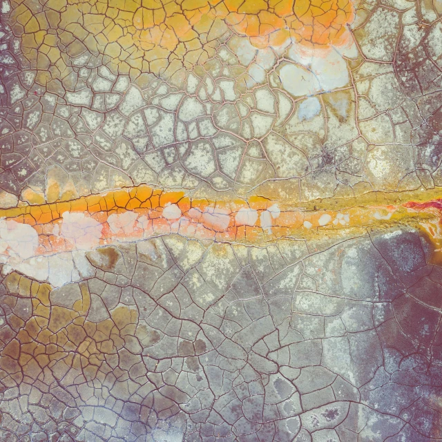 a close up of a painting of a cracky surface, unsplash, colored analog photography, instagram picture, colorful”