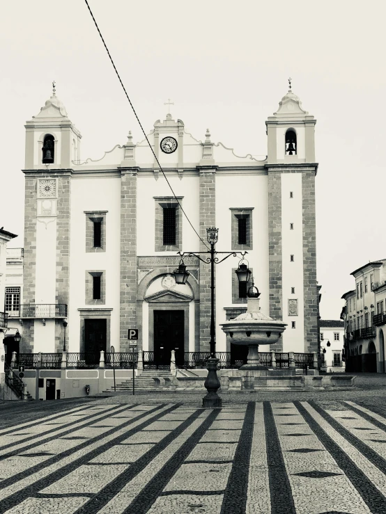 a black and white photo of a church, a black and white photo, pexels contest winner, baroque, nazare (portugal), square lines, photorealistic streetscape, medium format. soft light