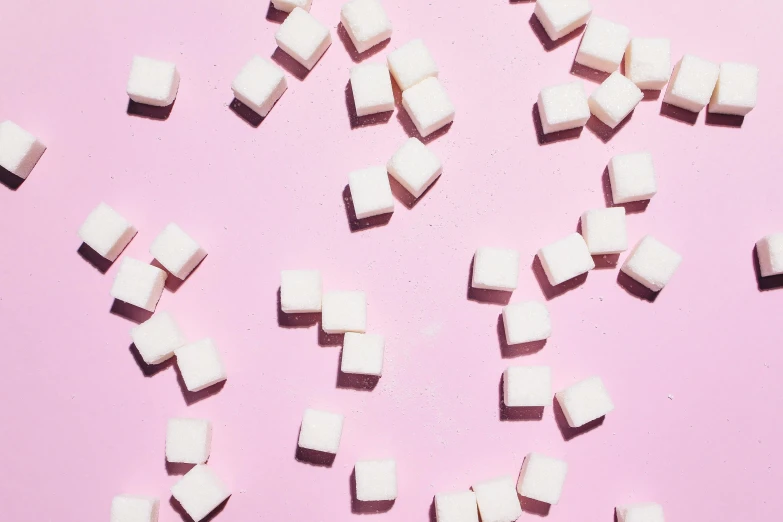 white sugar cubes scattered on a pink surface, trending on pexels, square, monaco, 1 5 9 5, panels