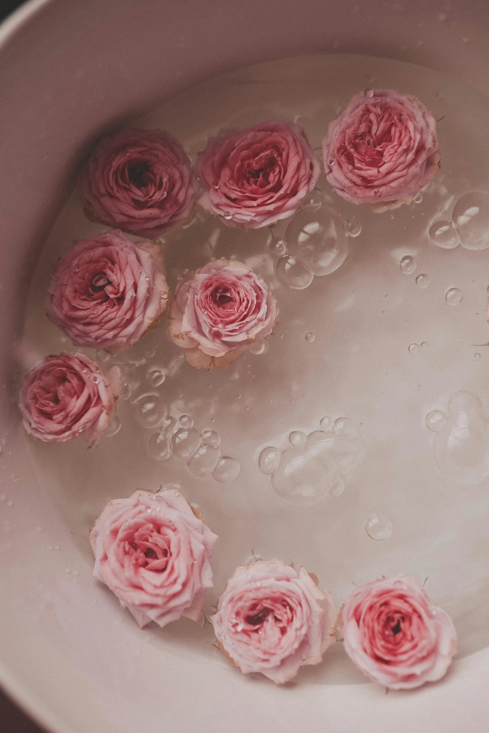 a bowl of water with pink roses in it, by Elsie Few, trending on unsplash, romanticism, an eerie whirlpool, low detailed, alessio albi, low detail