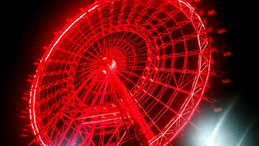 a red ferris wheel lit up at night, neotokyo, fan favorite, show from below, red tears