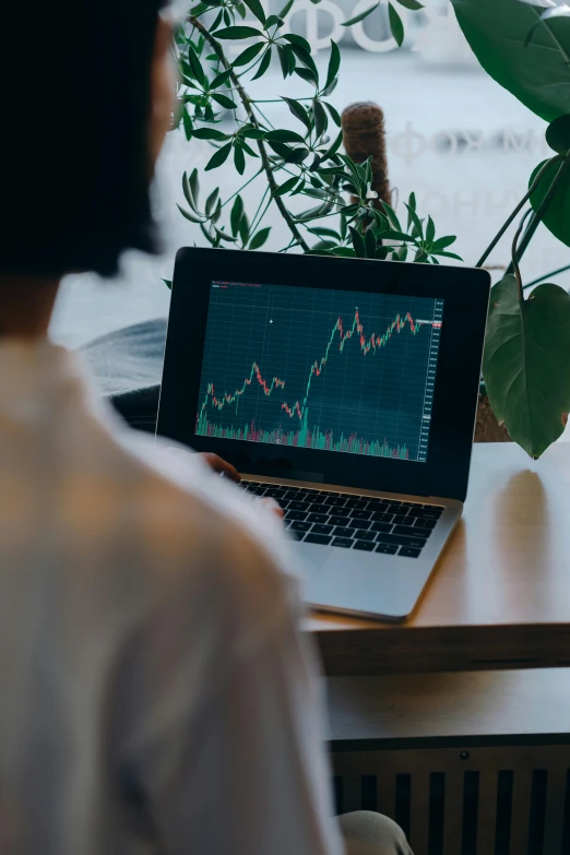 a man sitting in front of a laptop computer, trending on unsplash, analytical art, trading stocks, green and red plants, thumbnail, multiple stories