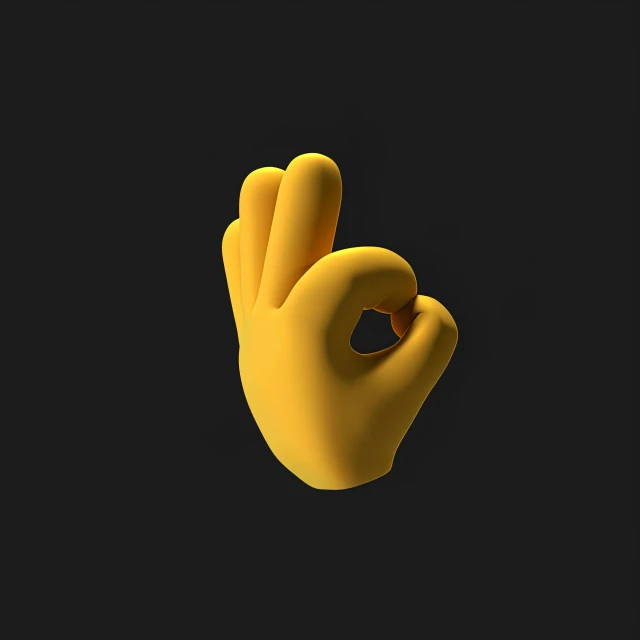 a yellow hand making an ok sign on a black background, trending on polycount, behance lemanoosh, 3 d nft, 🐿🍸🍋, woodstock