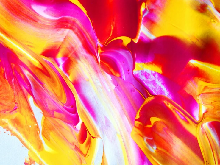 a close up of a colorful liquid painting, inspired by Willem de Kooning, trending on pexels, pink and yellow, dichroic, flaming, ecstasy