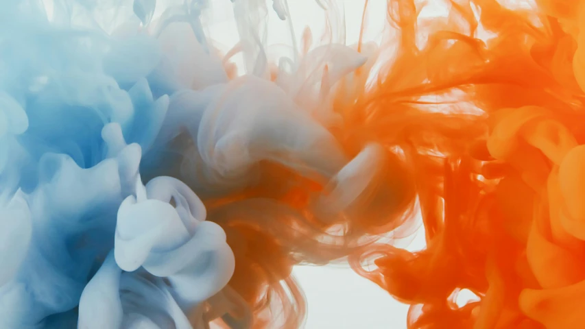 a close up of colored ink in water, inspired by Kim Keever, pexels contest winner, orange and blue, smoke filled room, two colors, stylized illustration