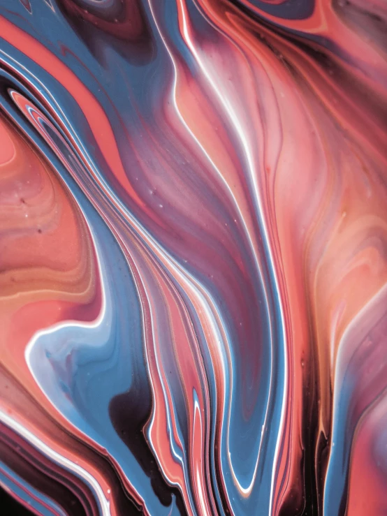a close up of a colorful liquid painting, inspired by Yanjun Cheng, trending on pexels, muted blue and red tones, while marble, ( ( vibrating colors ) ), james nares