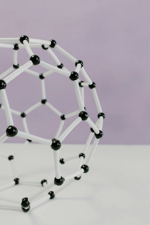 a black and white object sitting on top of a table, inspired by Buckminster Fuller, unsplash, molecules, made of nanomaterials, berries inside structure, promo image