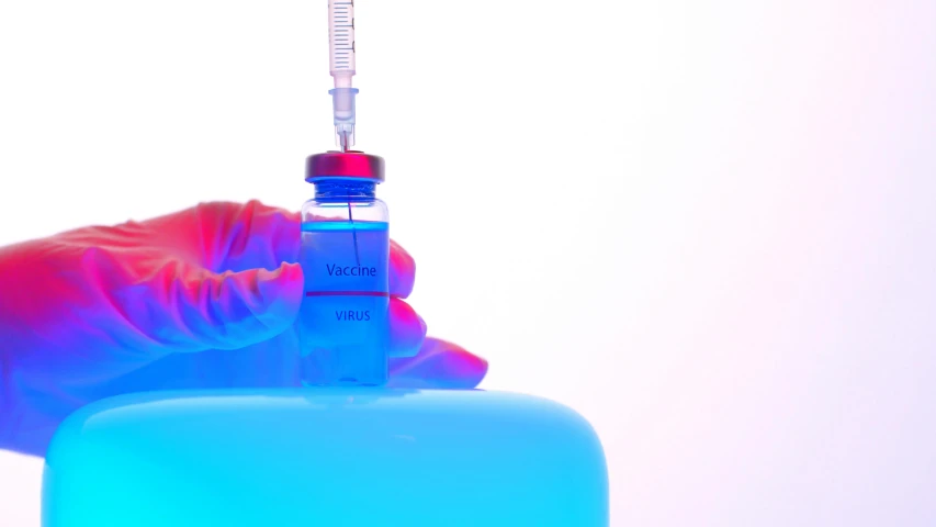 a hand holding a vial filled with blue liquid, by Matija Jama, conceptual art, colorful medical equipment, thumbnail, iv pole, neo vaporwave