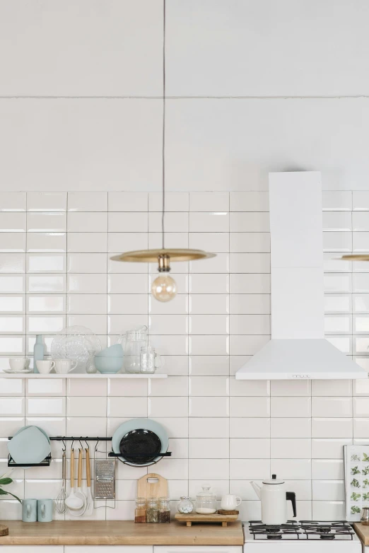 the kitchen is clean and ready for us to use, inspired by Peter de Sève, unsplash, tile, lumens, dynamic closeup, promo image