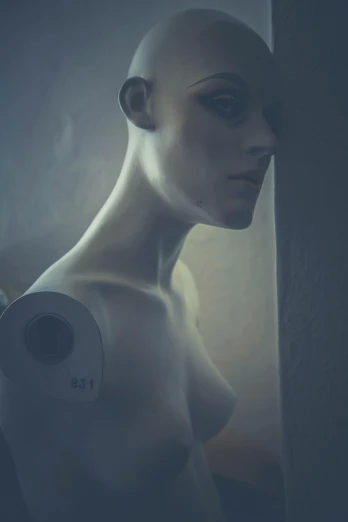 a mannequin standing in front of a window, a statue, inspired by Elsa Bleda, featured on cgsociety, close-up portrait of cyborg, who is a robot”, singularity sculpted �ー etsy, paolo roversi