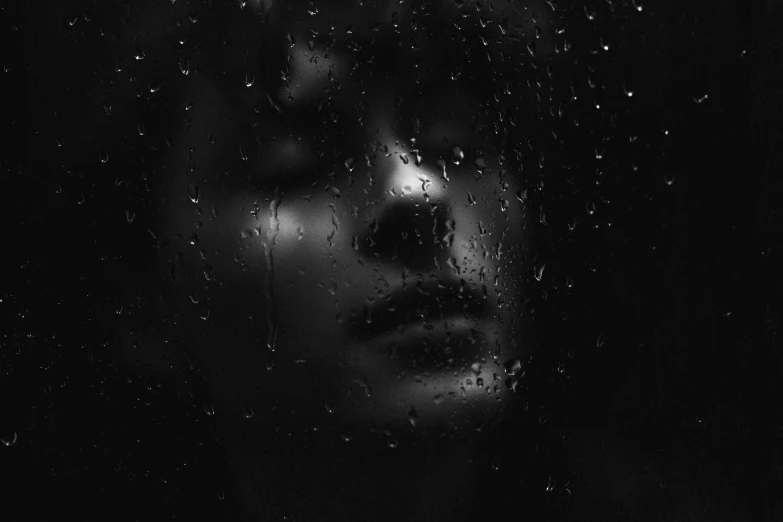 a black and white photo of a woman's face in the rain, pexels, realism, person made out of glass, beautiful crying! android woman, night mood, isolated