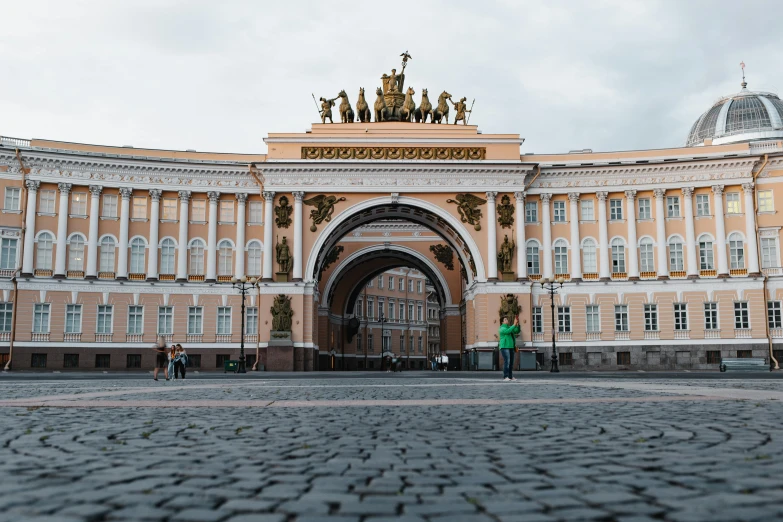 a large building with a statue on top of it, pexels contest winner, neoclassicism, an archway, russian city, 2 5 6 x 2 5 6 pixels, 🚿🗝📝